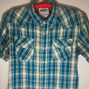 Men's Blue Plaid Short-Sleeve Button-Down Shirt